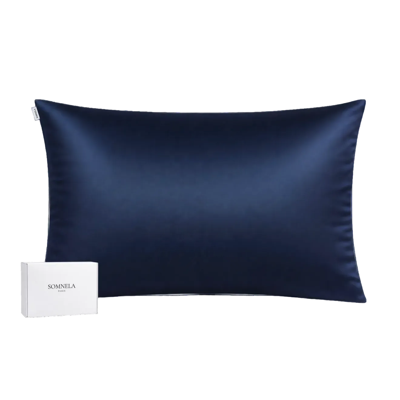 TAIE D'OREILLER BLEU NUIT SOIE 22 MOMME