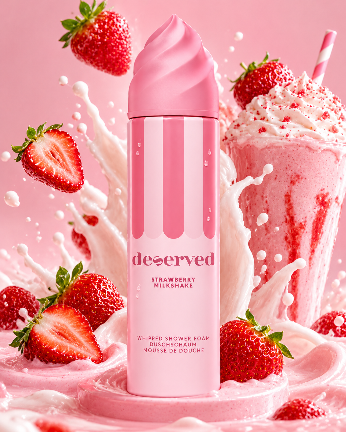 DESERVED – STRAWBERRY MILKSHAKE | Mousse de douche fouettée à la fraise 250ML pré commande
