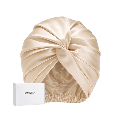 Bonnet de nuit en soie de murier 22 momme | SOMNELA CHAMPAGNE