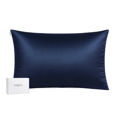 TAIE D'OREILLER BLEU NUIT SOIE 22 MOMME