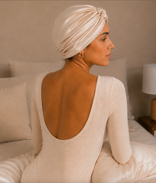 Bonnet de nuit en soie de murier 22 momme | SOMNELA CHAMPAGNE